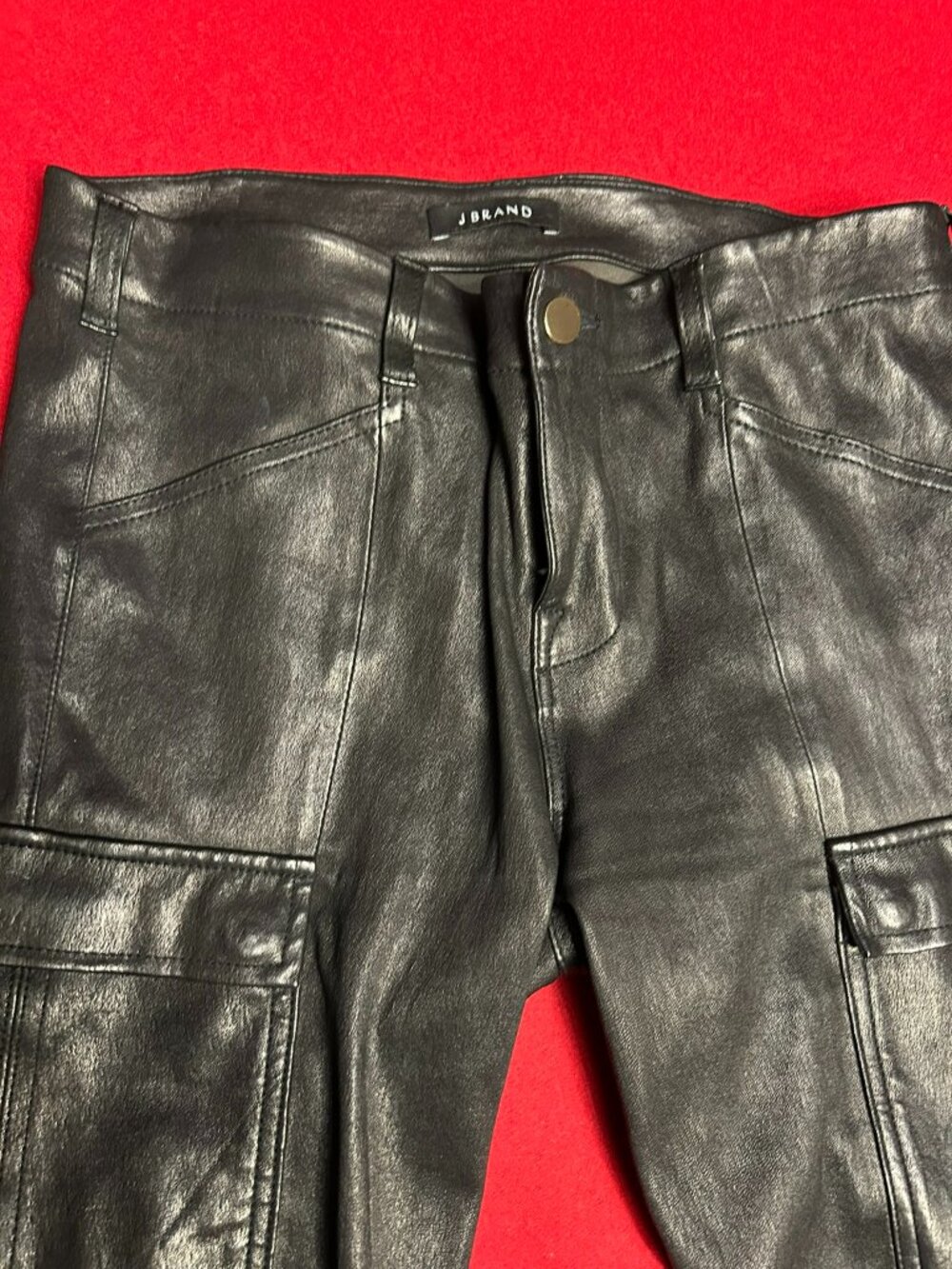 J Brand Houlihan Black Leather Cargo Pants Gold Zip Ankle
